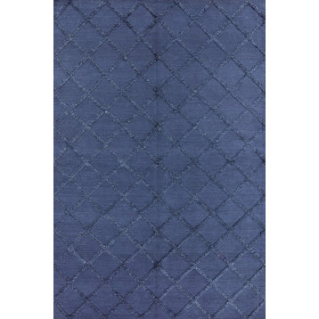 Modern Moroccan Blue Hand-Knotted Oriental Wool Rug, 6'x9'