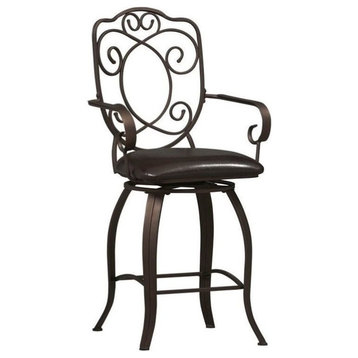Pemberly Row 24.5" Metal/Faux Leather Swivel Counter Stool in Black/Bronze