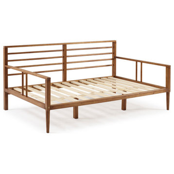 Mid-Century Modern Solid Wood Spindle Daybed, Caramel