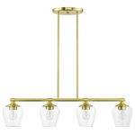 Livex Lighting - Willow 4 Light Satin Brass Linear Chandelier - This four light linear chandelier from the willow collection has understated elegance. It features minimal details, clear curved glass with a satin brass finish and can fit into any decor.