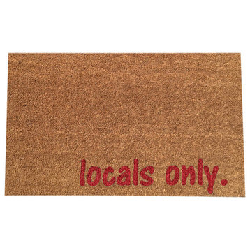Hand Painted "Locals Only." Welcome Mat, Bleeding Heart Red