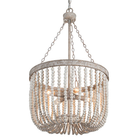 Wood Beaded Chandelier 4-light Drum Basket Ceiling Light