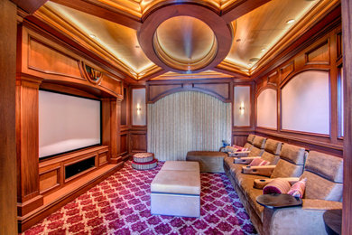 Inspiration for a timeless home theater remodel in San Diego