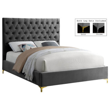 Cruz Velvet Upholstered Bed, Gray, King