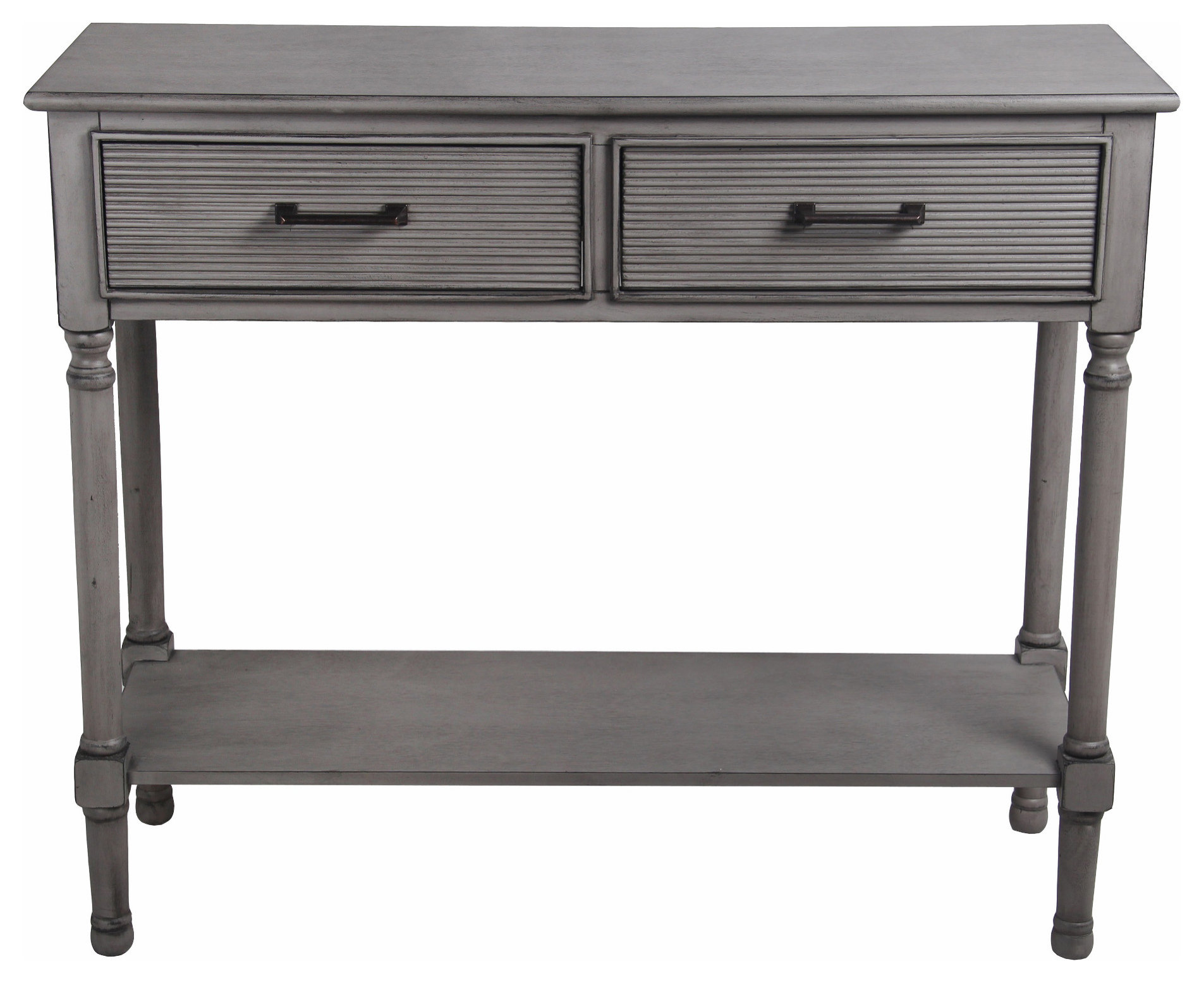 Wooden Console Table with 2 Spacious Drawers and Ribbed Design, Gray ...