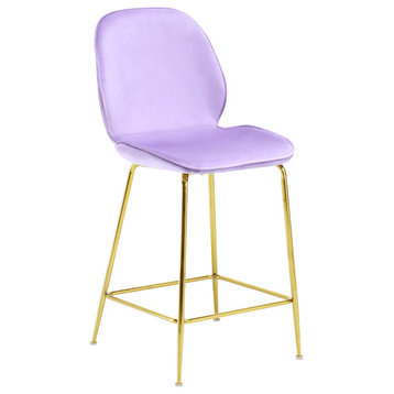 Tara Velvet Bar Chairs with Gold Plated Legs, Set of 2, Pink, 24"