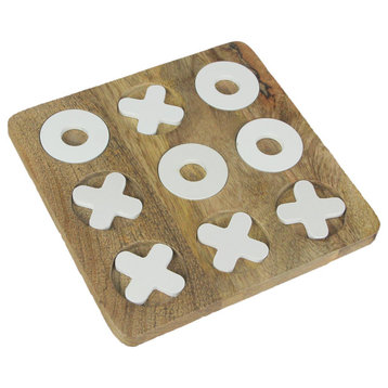 8 Inch Carved Wooden Tabletop Tic Tac Toe Game Hand Painted X and O