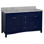 Kitchen Bath Collection - Abbey 60" Bath Vanity, Base: Royal Blue, Top: Carrara Marble, Double Vanity - The Abbey: quality, style, and utility in one. With its timeless Shaker style cabinet and thick countertop, this vanity is the ideal choice for a bathroom refresh.