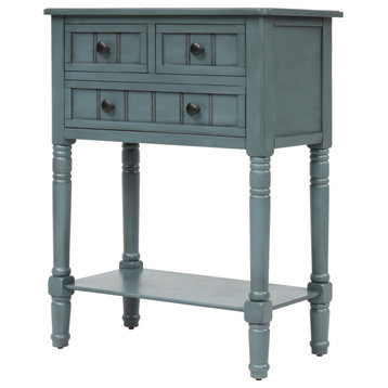 Narrow Console Table with Three Storage Drawers, Navy