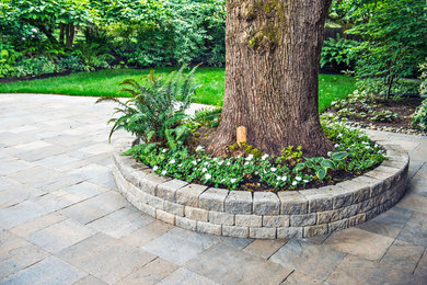 Photo of a traditional backyard garden in Seattle with concrete pavers.
