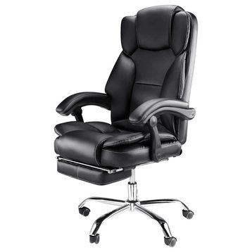 Executive Office Chair, Faux Leather Seat With Sponge Padded Curved Back, Black