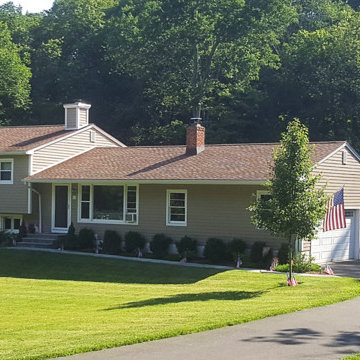 6 1/4" Cedarmill Khaki Brown HardiePlank, White Window Trim