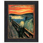 DESIGN TOSCANO - The Scream, 1893: Canvas Replica Framed Painting, Large - Against the tumultuous red sky of the Oslofjord, a lone figure agonizes with hands to head. Norwegian artist Munch was a pioneer in the modern Expressionist movement. A version of this work sold for over 118 million dollars at a Sotheby auction in 2012, the highest nominal price paid for a painting at auction. The authentic stretched canvas replica painting captures the original work's texture, depth of color, and even its bold brushstrokes, which are applied by hand exclusively for Design Toscano. Our replica European style frame is cast in quality designer resin in a deep ebony hue highlighted by a faux mat and a classic, understated border in an antique gold finish.  Large: 29.75"Wx36.75"H. framed (23.5"Wx30.5"H. image size, 3.125"W. frame)