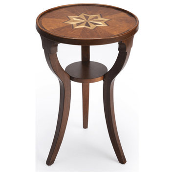 24" Brown And Olive Ash Manufactured Wood Round End Table With Shelf