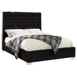 Meridian Furniture - Lexi Velvet Bed, Black, King - Make the Lexi black velvet bed part of your dream bedroom setup. This bed has all of the bells and whistles you want, including a super tall headboard that stands nearly five-feet tall. The bed is covered in black velvet fabric for a luxe look, and it's deeply tufted for added luxuriousness. The headboard is soft and welcoming against your back and head as you read or watch TV in bed, and the bed rests on chrome legs for dependable sturdiness and durability. Use it without a box spring or foundation, since the slats are included.