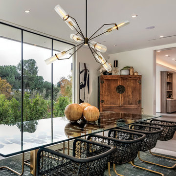 Raef 50" Chandelier - Textured Bronze and Brushed Brass Finish - Clear Glass