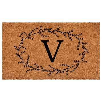 Calloway Mills Rustic Leaf Vine Monogrammed Doormat, 36"x72", Letter V