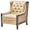 Upholstered Tan Taupe Tufted Armchair Wingback Style Nail Head Trim