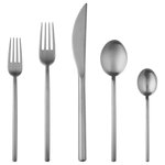 Mepra - Due Flatware Set, Ice, 20 Pcs. - The Due collection by Mepra is flatware that exudes luxury as a lifestyle. Its cool, minimal, style is inspired by influential designers like Angelo Mangiarotti and exalted through generations of tradition, technique and superb materials. They're quite practical, too. The metal undergoes a titanium-based molecular embedding process that makes for dishwasher-safe utensils that won't corrode, oxidize or stain.