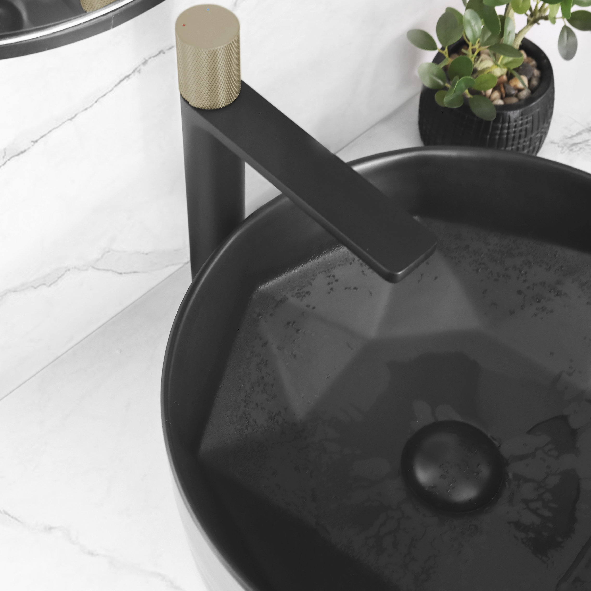 STYLISH Vessel Sink Pop-Up Drain with black ceramic cap without overflow