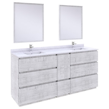 Fresca Formosa Double Sink Modern Bathroom Vanity with Mirrors, Rustic White, 72"