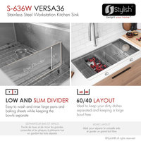 STYLISH 36 Undermount 36" Double-bowl Workstation Kitchen Sink S-636W