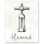 DDCG - Unwind Wine Bottle Opener Canvas Wall Art, 16"x20" - Add a little humor to your walls with the Unwind Wine Bottle Opener Canvas Wall Art. This premium gallery wrapped canvas features a vintage wine bottle opener with script that reads "Unwind". The wall art is printed on professional grade tightly woven canvas with a durable construction, finished backing, and is built ready to hang. The result is a funny piece of wall art that is perfect for your bar, kitchen, gallery wall or above your bar cart. This piece makes a great gift for any wine lover.