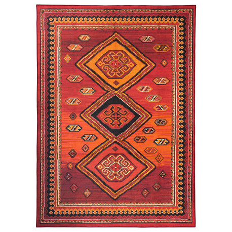 My Magic Carpet Phoenix Kilim Garnet Rug, 5'x7'