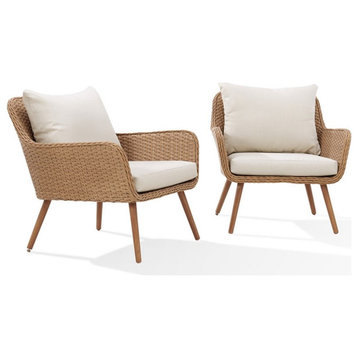 Crosley Landon Wicker Patio Chair in Light Brown and Oatmeal (Set of 2)