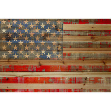 "American Dream" Wall Art, 36"x24", Natural Pine Wood