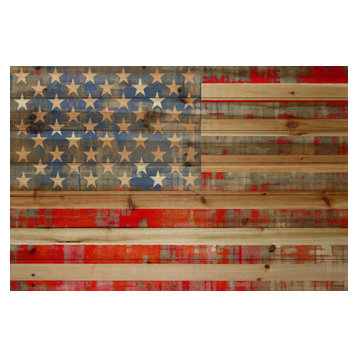 "American Dream" Wall Art, 36"x24", Natural Pine Wood