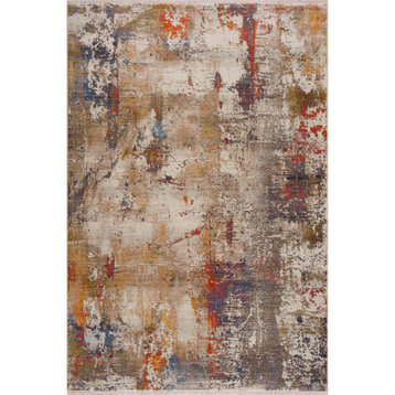 Distressed Modern Abstract Area Rug, 4' X 6'