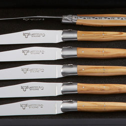 Laguiole Steak Knives, Olive Wood Handles, Set of 6 - Table Knives