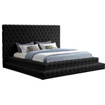 Meridian Furniture - Revel Velvet Upholstered Bed, Black, King - Feel like royalty when you lie down in this Revel velvet bed. This king-size bed features soft black velvet that covers every square inch, leaving behind a silky trail of beauty. The true star of the show is the deep button tufted design and extra-tall headboard, both of which serve to make this a bed fit for a queen (or king). A staggered, layered design adds to the bed's dramatic look in your room.