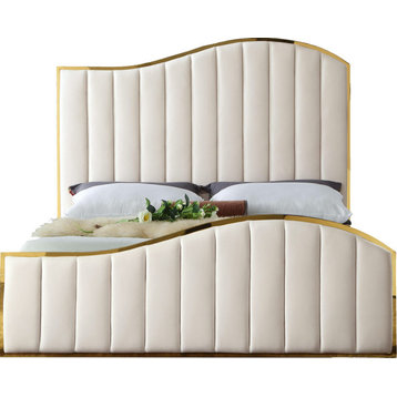 Jolie Velvet King Bed, Cream