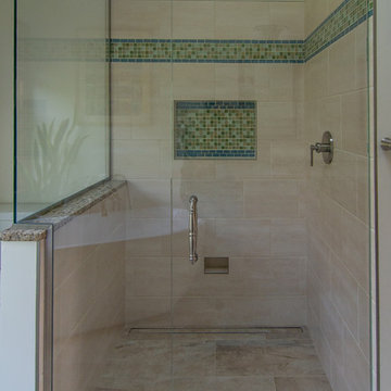Master bath featuring a rustic character cherry vanity cabinet