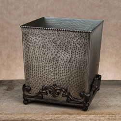 GG Collection Antique Silver Hammered Wastebasket - Toilet Accessories