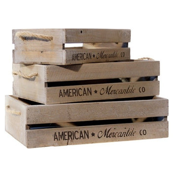 Wooden Crates With Rope Handles, Set of 3