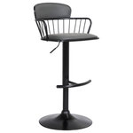 Armen Living - Nash Adjustable Black Wood Bar Stool, Blue Fabric With Black Metal, Gray - Make a chic style statement with our Nash Upholstered Adjustable Bar or Counter Stool. Combining a dose of comfort and style within its sleek and airy hugging back, our bar stool can give the perfect upgrade to your lounge, eat-in kitchen, or bar. A built-in footrest and generously padded backrest and seat offer a comfortable stay. Our chic and modern bar stool is available in both faux leather and fabric upholstery to provide an easy-care option that best suits your household. Crafted expertly from engineered wood and metal, the bar stool lends exceptional durability anywhere from your kitchen to a home office. It includes a smooth and sturdy lifting mechanism allowing you to adjust to a kitchen island, pub table, home bar, or adjustable desk with ultimate ease. A versatile seating option, our counter stool comes with a 360-degree swivel function with a smooth gliding system to create the perfect spot to linger in and enjoy conversations coming from all directions. The Nash adjustable bar or counter stool easily incorporates into any home and is available in your choice of light gray or blue fabric upholstery or gray faux leather upholstery with a black wood finish and black metal base.