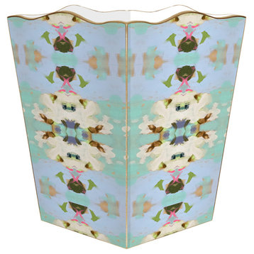 WB362LP-Summer Garden Light Blue by Laura Park Wastepaper Basket, Scalloped Top and Wood Tissue Box Cover