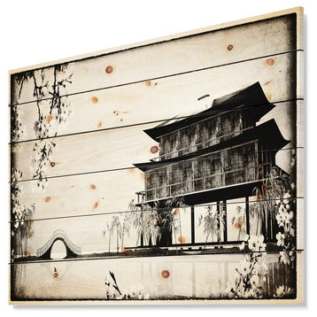 Designart Chinese Ink Painting Chinese Landscape Wood Wall Art 46x36