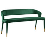 Meridian Furniture - Destiny Upholstered Bench, Green, Velvet - Enjoy extra seating space in your home with this Destiny green velvet bench. Its soft, green velvet upholstery offers coziness while sitting, ensuring you and your guests are always comfortable. A rounded, open back provides additional comfort as well as style. Gold tipped upholstered legs give this bench an extra touch of style that complements any contemporary living space. Its long length guarantees that you'll always have extra space to seat family and friends who visit.