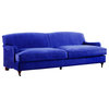 Mid Century Modern Sophisticated Large Brush Microfiber Sofa With Casters, Blue