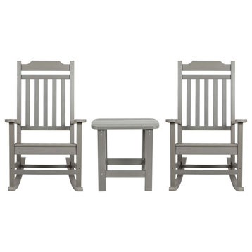 Set of 2 Winston All-Weather Poly Resin Rocking Chairs, Accent Side Table, Gray