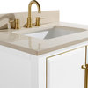 Avanity Mason 30 in. Vanity in White with Gold Trim and Crema Marfil Marble Top