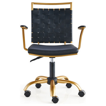 LUXMOD Classy Goldtone Adjustable Swivel Ergonomic Desk Chair, Black