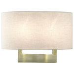 Livex Lighting - Livex Lighting Wall Sconces 2-Light Antique Brass Medium Sconce - Raise the style bar with an ADA wall sconce in a handsome and versatile contemporary manner. This two light wall sconce comes in an antique brass finish with a rectangular oatmeal fabric hardback shade.