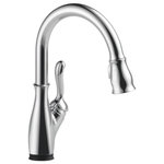 Delta - Delta Leland Pull-Down Kitchen Faucet, Touch2O, ShieldSpray Technologies, Chrome - Touch it on. Touch it off. Whether you have two full hands or 10 messy fingers, Delta Touch2O Technology helps keep your faucet clean, even when your hands aren�t. A simple touch anywhere on the spout or handle with your wrist or forearm activates the flow of water at the temperature where your handle is set. The Delta TempSense LED light changes color to alert you to the water�s temperature and eliminate any possible surprises or discomfort. Delta MagnaTite Docking uses a powerful integrated magnet to pull your faucet spray wand precisely into place and hold it there so it stays docked when not in use. Delta ShieldSpray Technology cleans with laser-like precision while containing mess and splatter. A concentrated jet powers away stubborn messes while an innovative shield of water contains splatter and clears off the mess, so you can spend less time soaking, scrubbing and shirt swapping. Delta faucets with DIAMOND Seal Technology perform like new for life with a patented design which reduces leak points, is less hassle to install and lasts twice as long as the industry standard*. Kitchen faucets with Touch-Clean Spray Holes allow you to easily wipe away calcium and lime build-up with the touch of a finger. You can install with confidence, knowing that Delta faucets are backed by our Lifetime Limited Warranty. Electronic parts are backed by our 5-year electronic parts warranty.  *Industry standard is based on ASME A112.18.1 of 500,000 cycles.