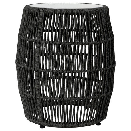 Emory Indoor Outdoor Garden Stool End Table in Charcoal Rope and Grey Stone