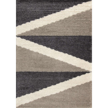 Reese Collection Taupe Grey Cream Zig Zag Rug, 5'3" x 7'7"